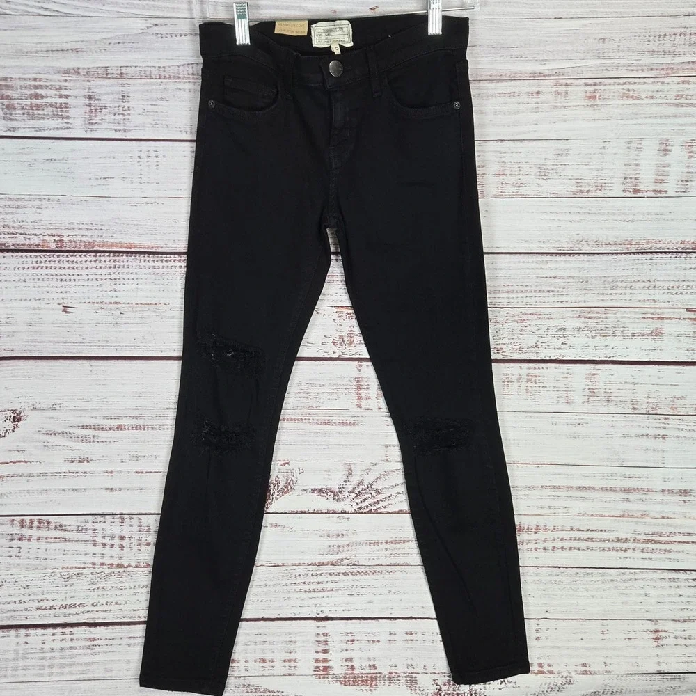 NWT Retro Current Elliott Jet Black Destroy Jeans 25 Casual 80's Skinny Parisian